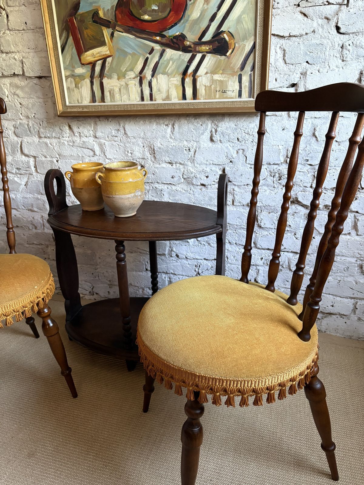A Pair Of French Upholstered Occasional Chairs With Tassel Trim photo buy
