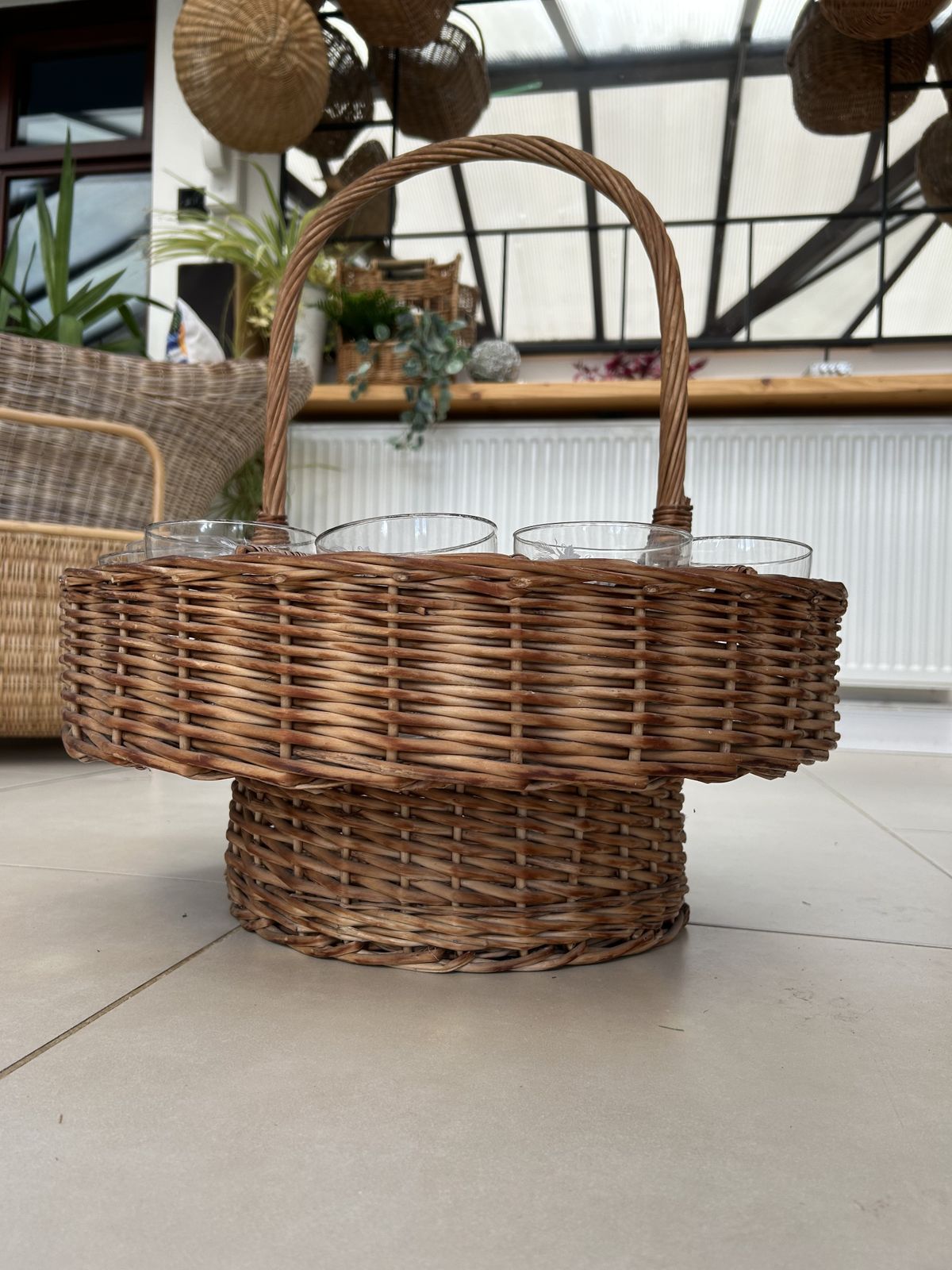 Vintage French Champagne Picnic Basket With 11 Coupe Glasses photo furniture