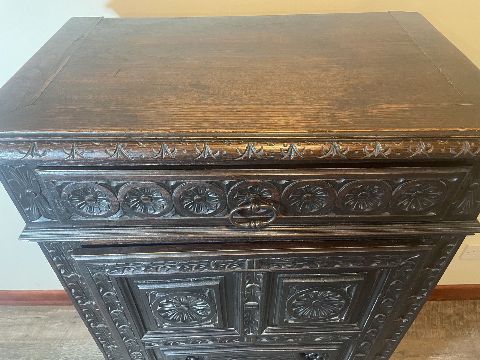 Antique French 20th Century Ornately Carved Housekeeper’s / Kitchen Food Cupboard photo vinterior