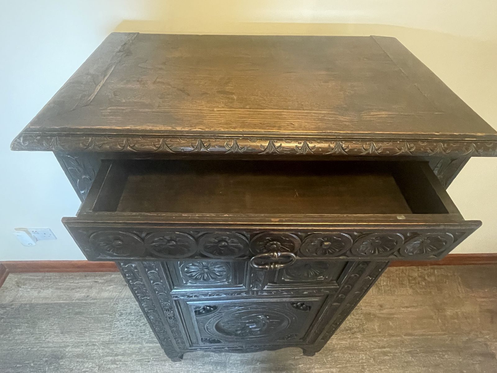photo furniture Antique French 20th Century Ornately Carved Housekeeper’s / Kitchen Food Cupboard