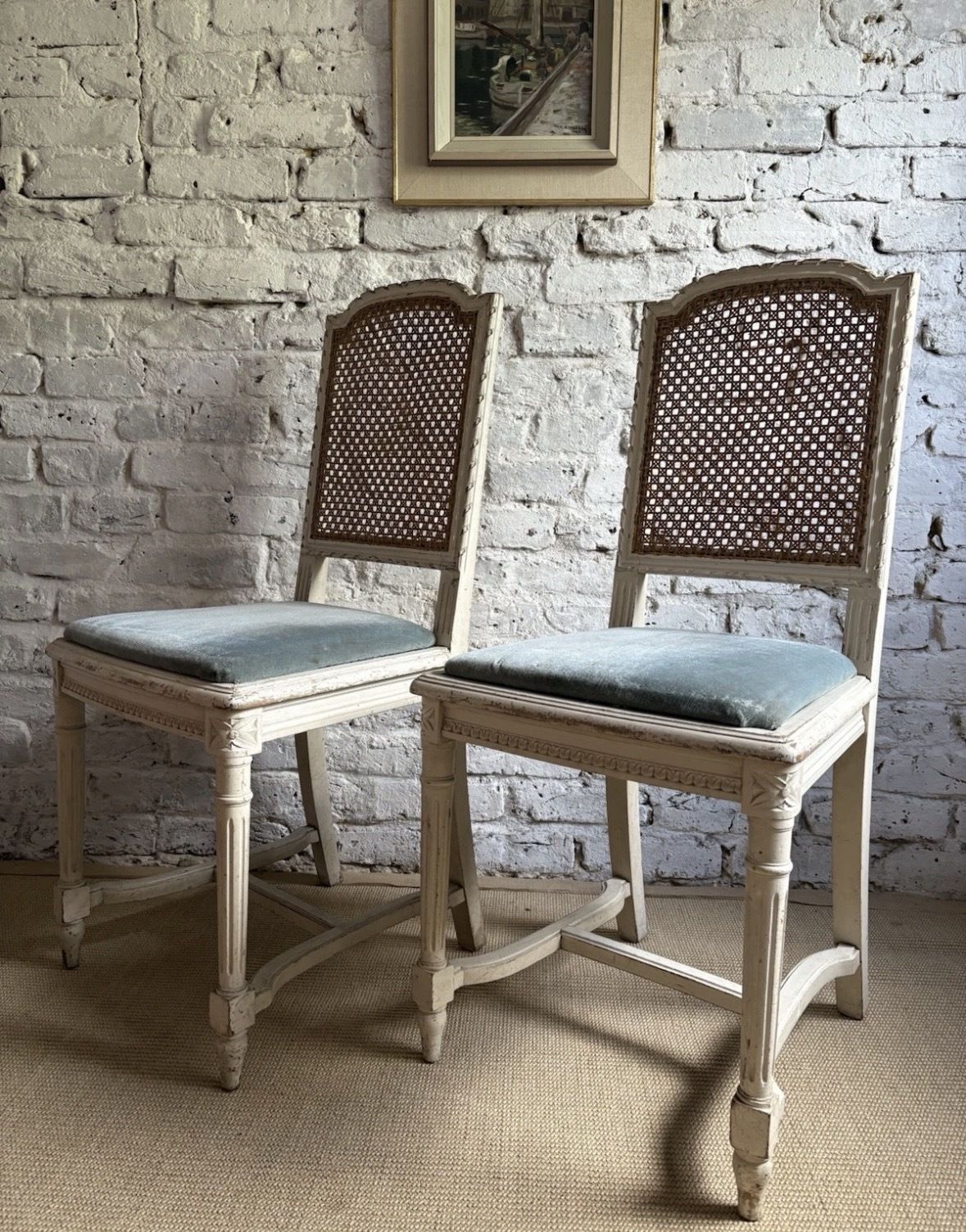 Pair Of French Painted Rattan Chairs photo for sale