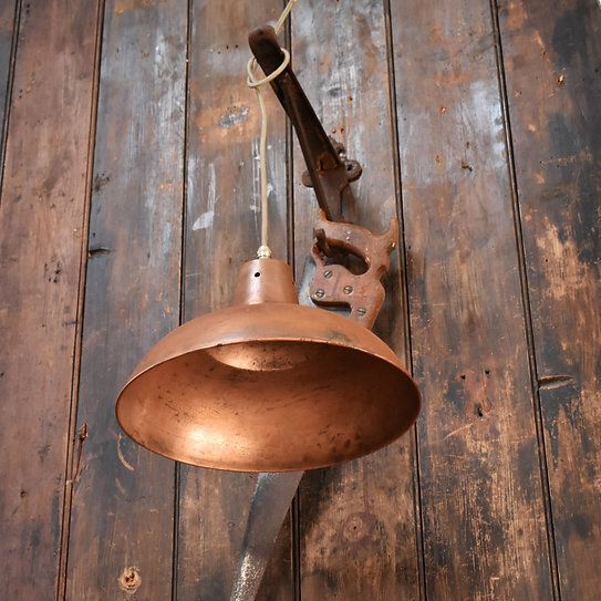 Vintage Industrial Salvaged Aged Copper Shade Rewired Pendant Dowlight photo buy