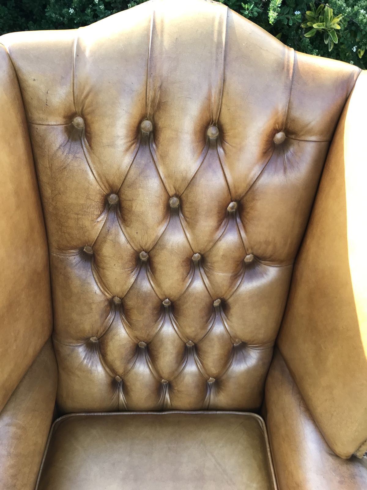 Vintage Hand Dyed Ochre Leather Chesterfield Wing Armchair photo vinterior