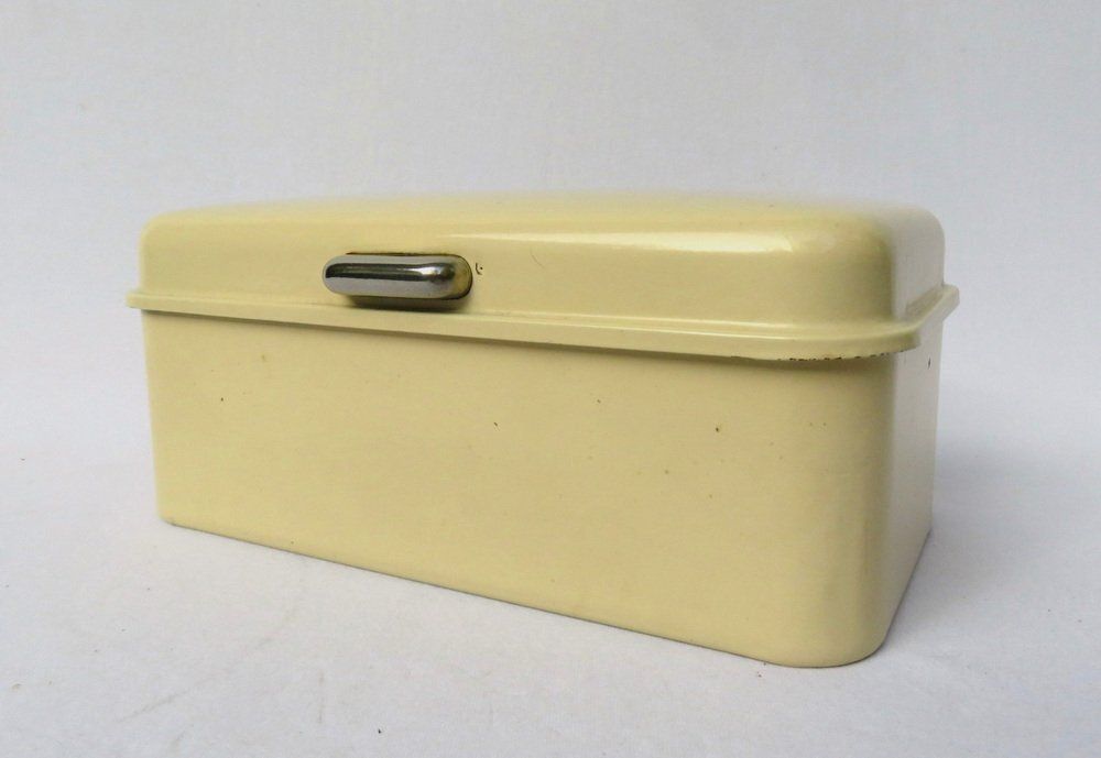 Bauhaus Nickel Plated Metal And Beige Lacquered Biscuit Tin By Marianne Brandt For Ruppel Werke, 1926 photo furniture