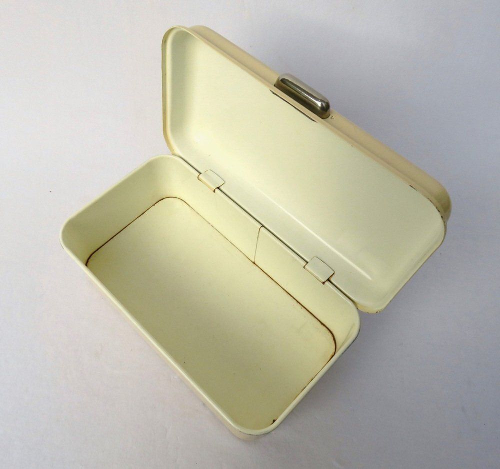 Bauhaus Nickel Plated Metal And Beige Lacquered Biscuit Tin By Marianne Brandt For Ruppel Werke, 1926 photo vintage