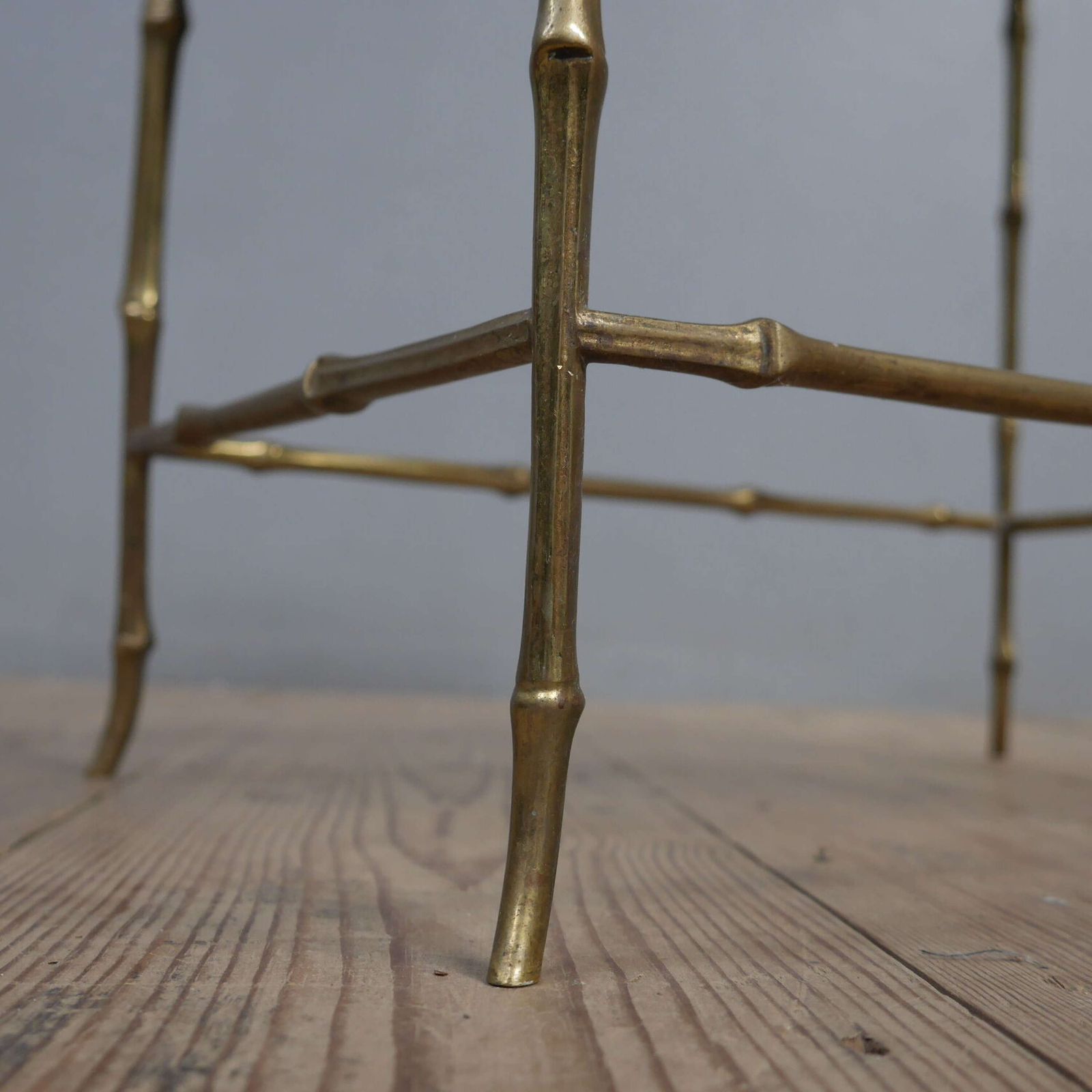 Maison Bagues Faux Bamboo Brass & Vitrolite Side Table photo for sale
