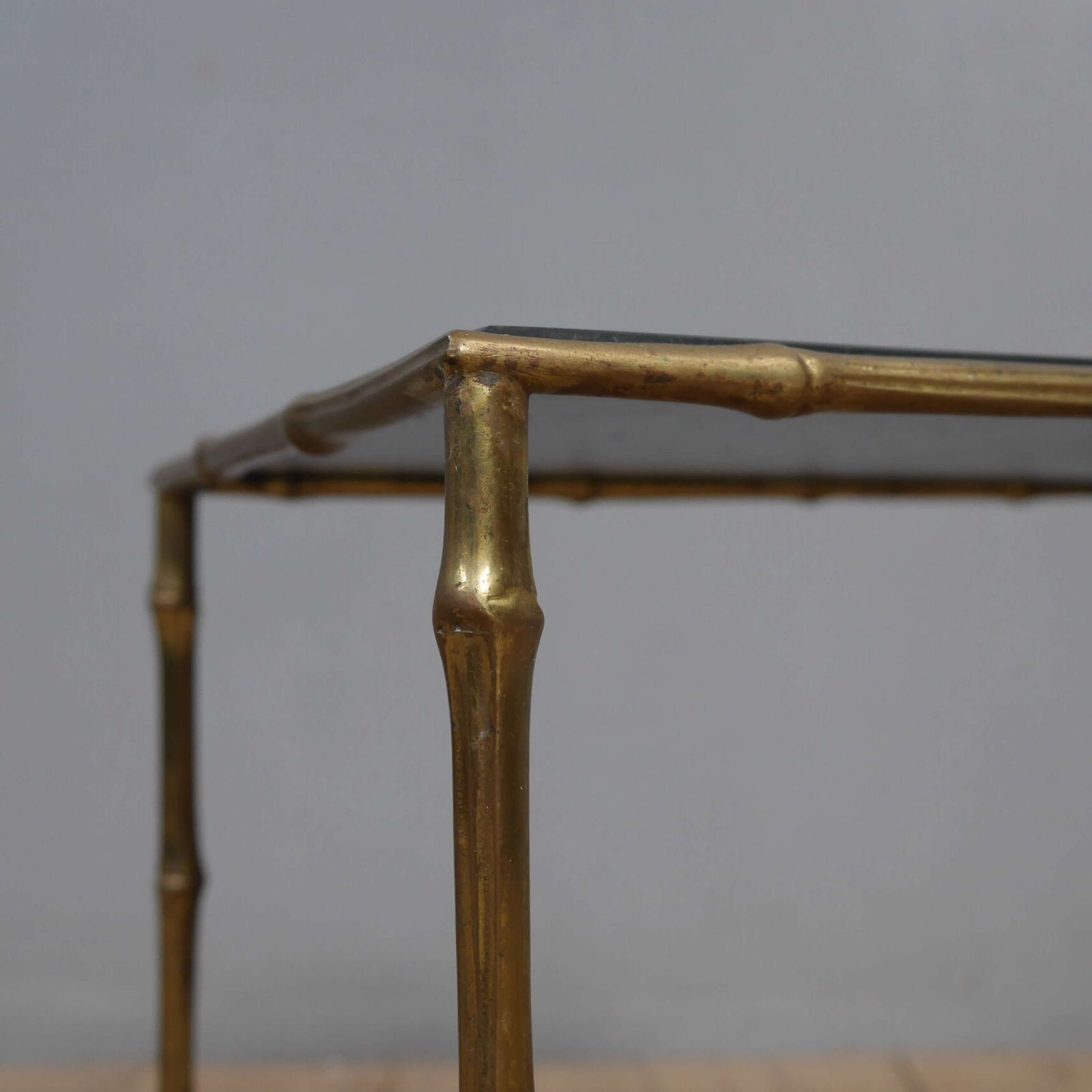 Maison Bagues Faux Bamboo Brass & Vitrolite Side Table photo Furniture