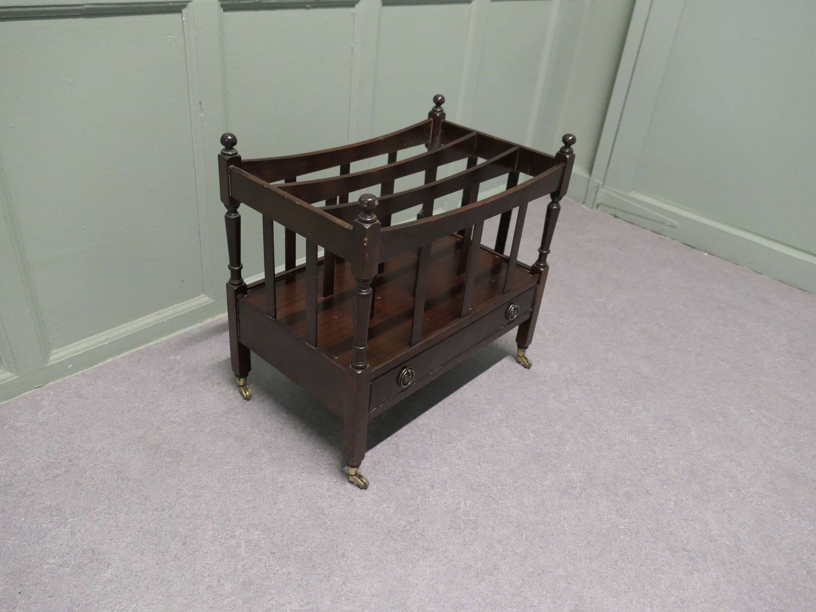English Walnut Canterbury Magazine Stand This Is A Pretty Little Piece. photo for sale