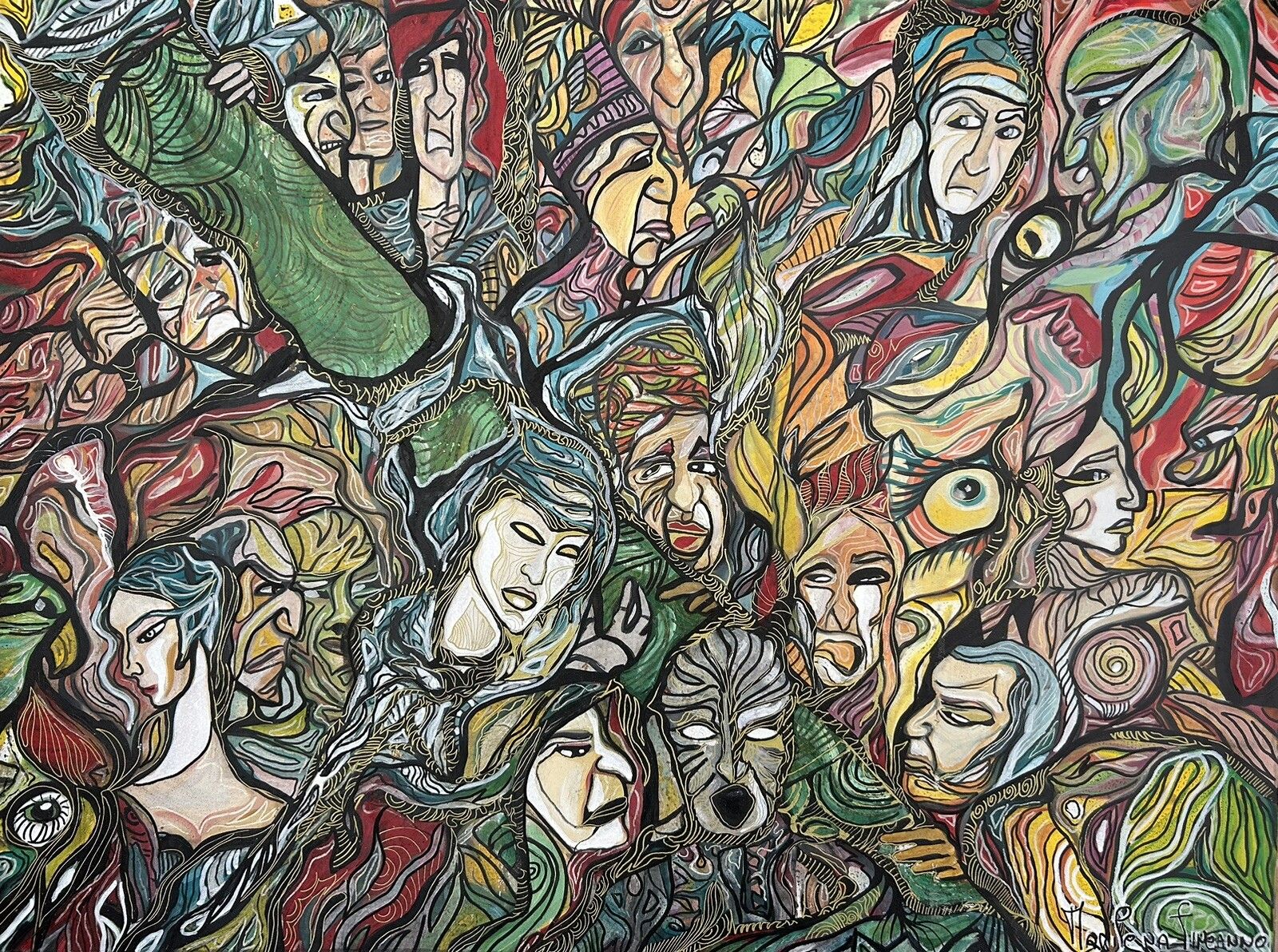 Original Acrylic Painting On Canvas, After Hieronymus Bosch By Marilena Fineanno photo for sale