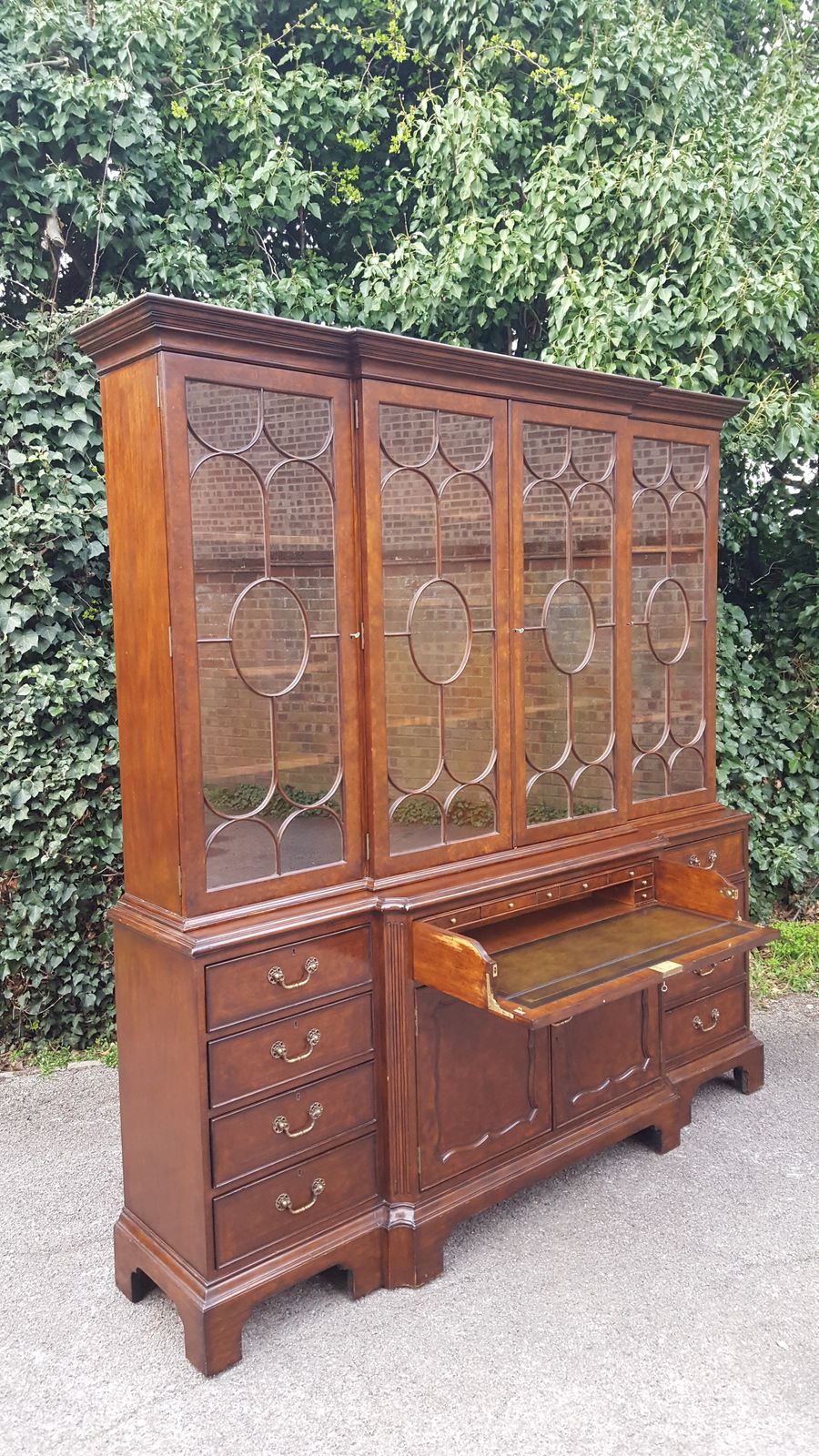 Brights Of Nettlebed Burr Walnut Secretaire Breakfront Library Bookcase