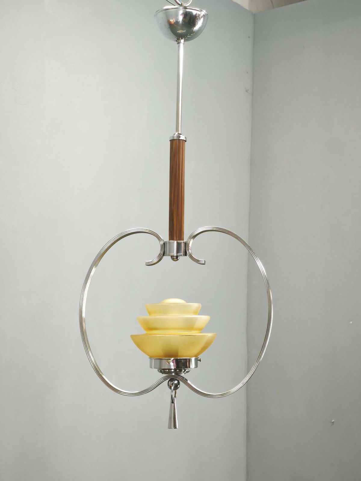 1930s Czech Art Deco Chrome And Frosted Glass Chandelier photo furniture