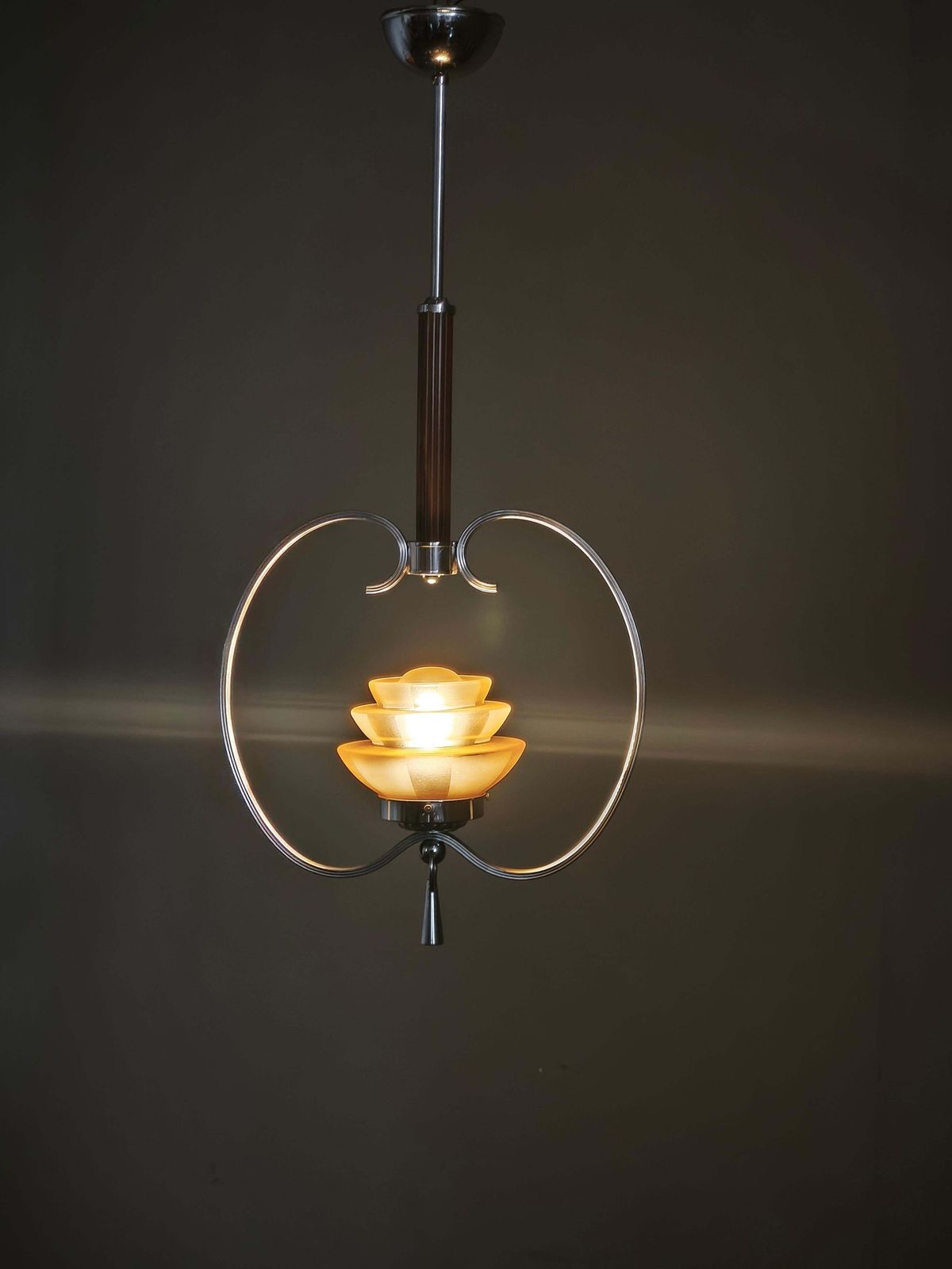 1930s Czech Art Deco Chrome And Frosted Glass Chandelier photo Lighting