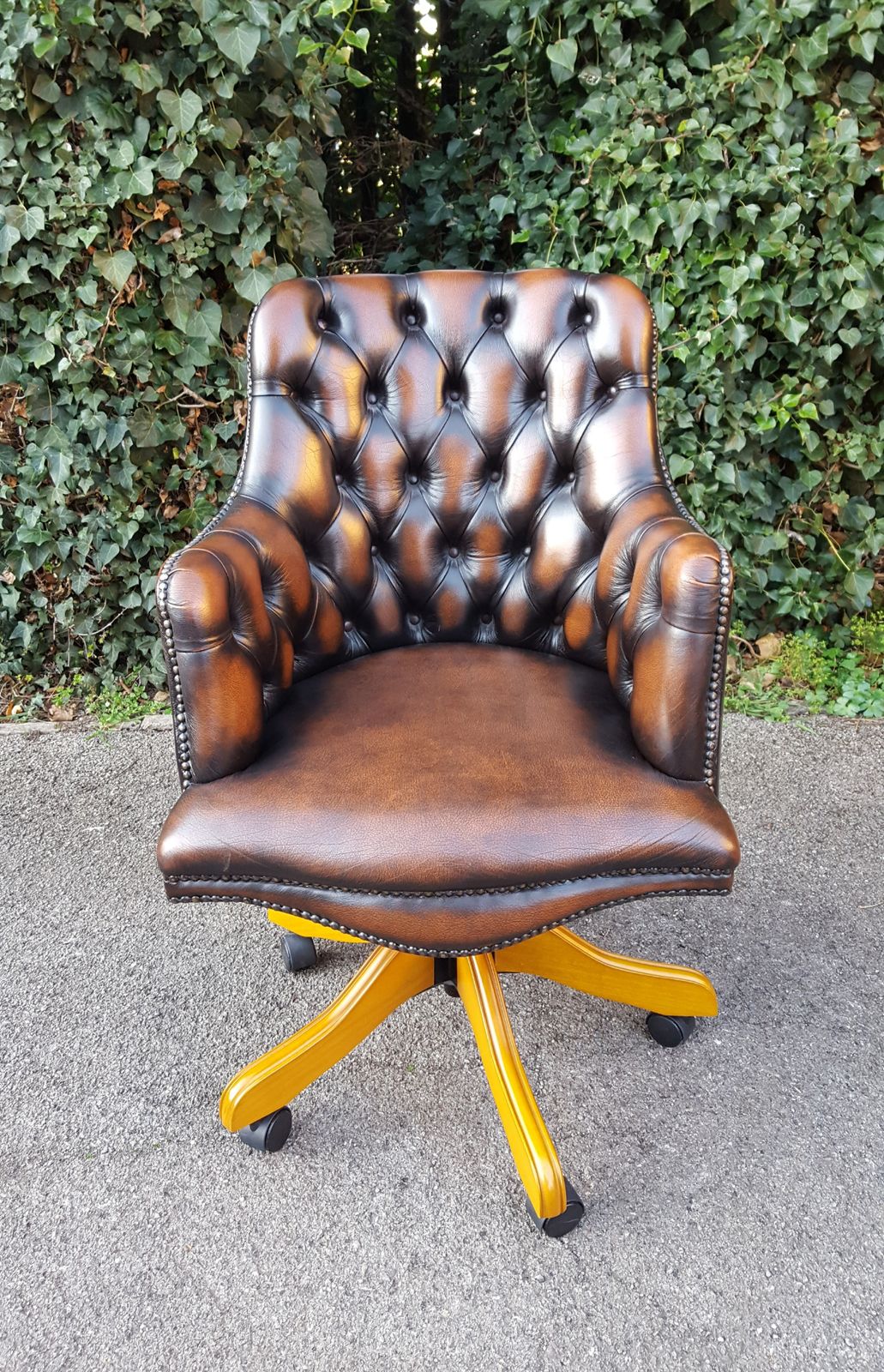 Antique Style Brown Leather Swivel Desk Chair photo vintage