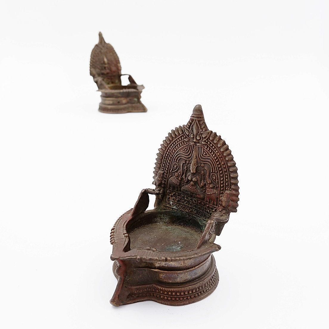 Lakshmi Antique Bronze Oil Lamps, Hindu Art, India, 20th Century photo vintage