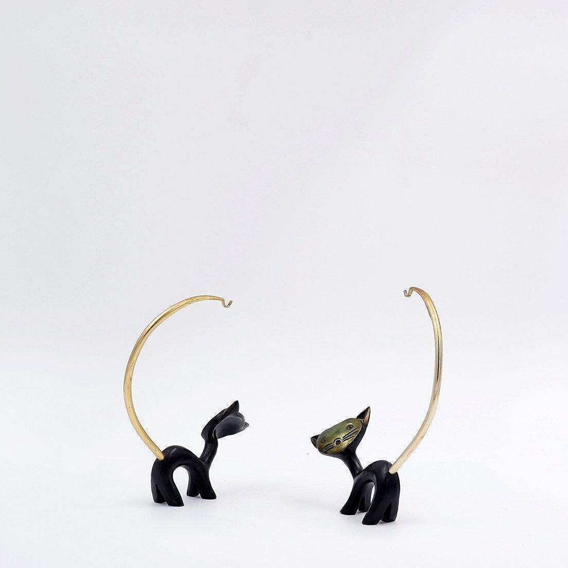 Pair Of Walter Bosse (Attr.) Cats Figurines For Hertha Baller Austria   1950s photo Home Decor