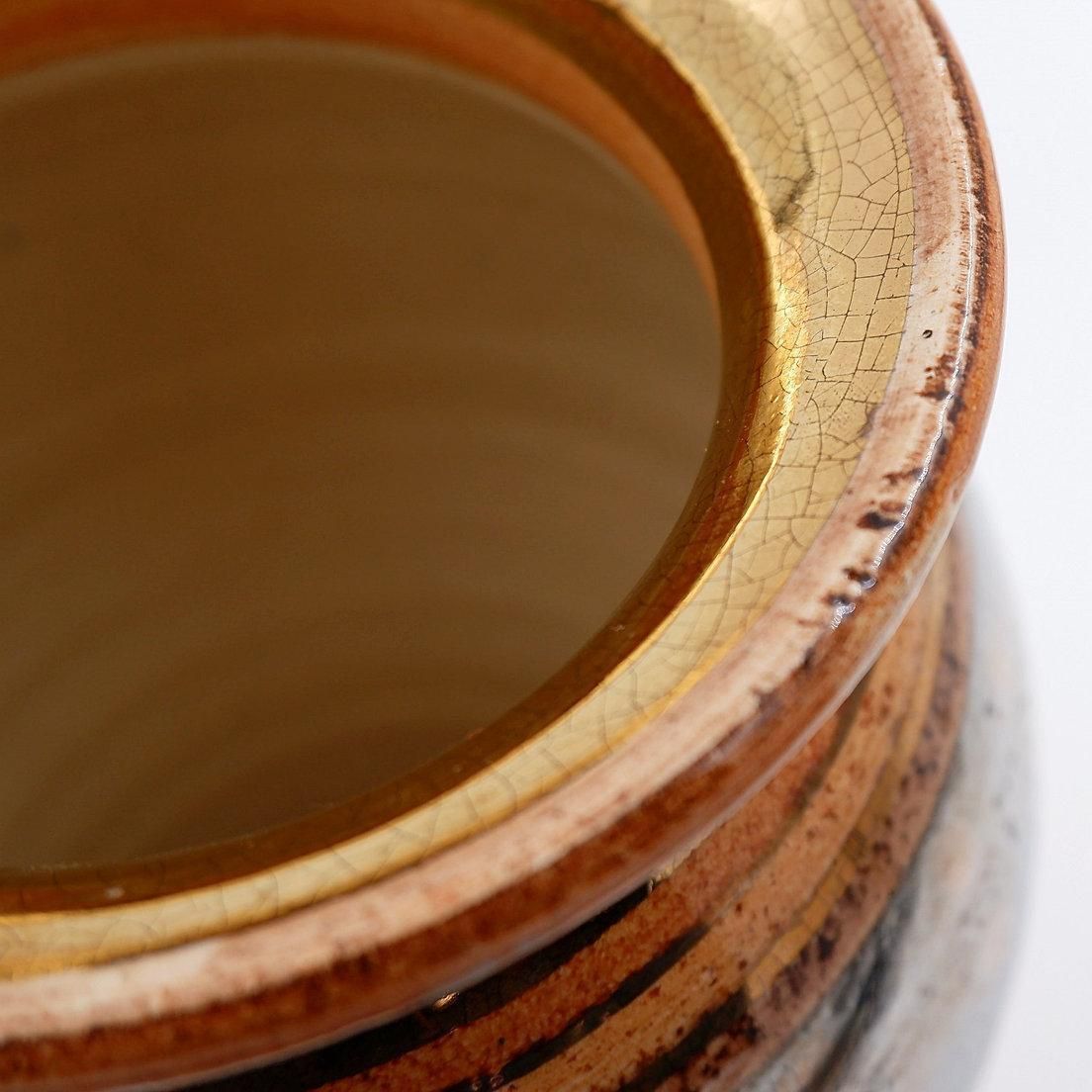 Shiny Ceramic Vase Gold Glaze Colors By Georges Pelletier Vallauris   1960s photo furniture