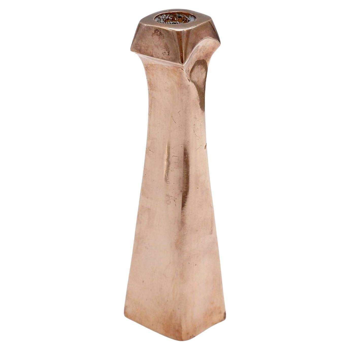 Sculptural Copper Candle Holder, Mid Century Modern, 1980s, 20cm Tall