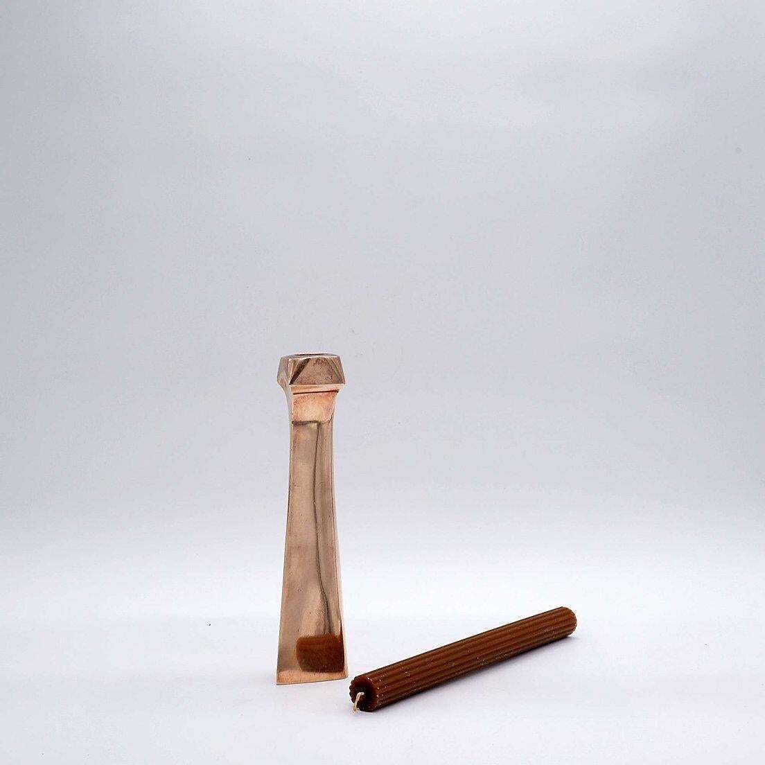 Sculptural Copper Candle Holder, Mid Century Modern, 1980s, 20cm Tall photo for sale