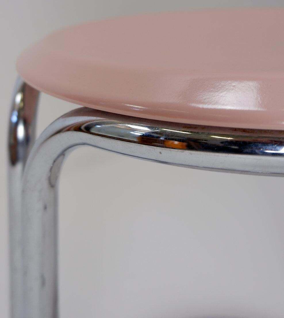 Bathroom Stool By Keuco Tubular Chrome & Powder Pink Plastic, 1980s photo Furniture