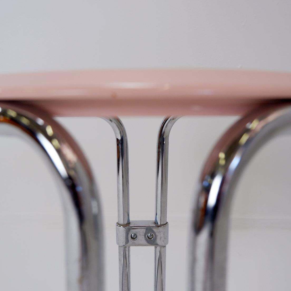 Furniture Bathroom Stool By Keuco Tubular Chrome & Powder Pink Plastic, 1980s photo
