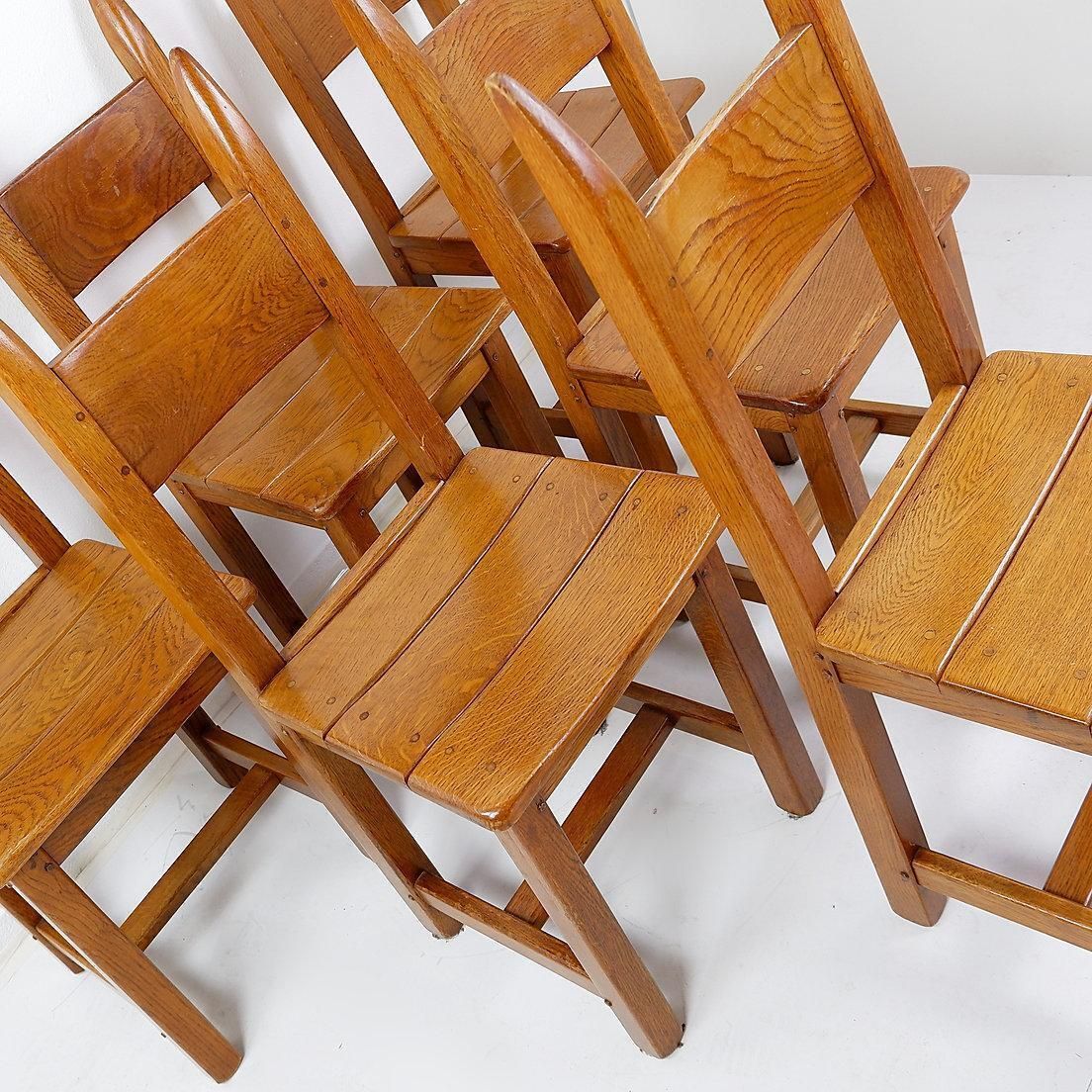 photo for sale Set Of Six Vintage Oak Brutalist Chairs From The 1970s