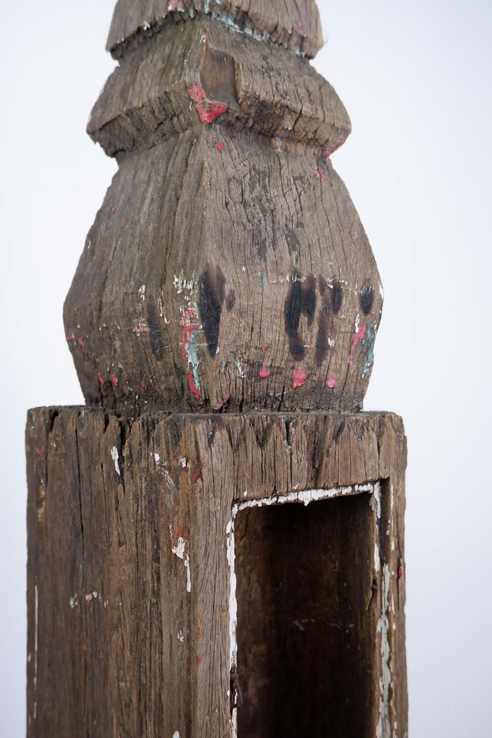 19th Century Thai Teak Wooden Stupa, Hand Carved Sculpture, Asia photo Art