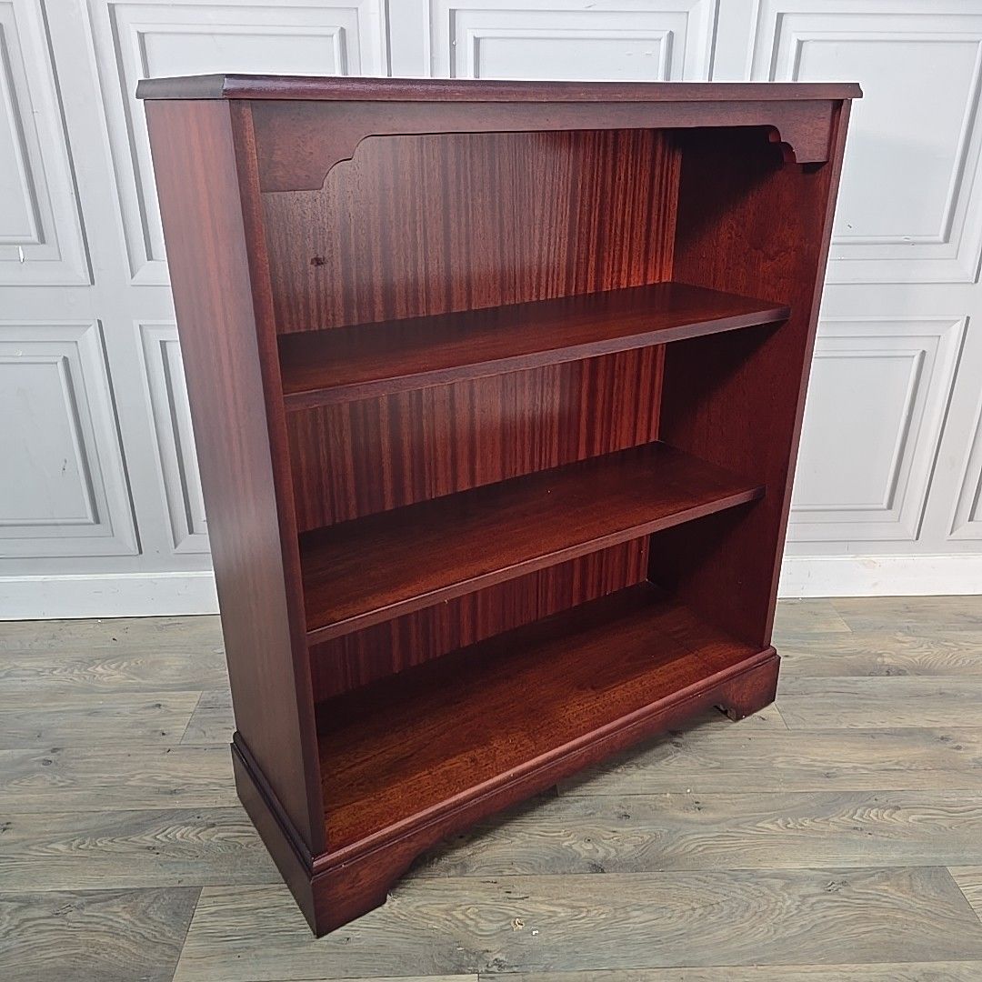Antique Reproduction Bookcase Mahogany Open Shelves Low Cabinet Vintage Wooden photo furniture