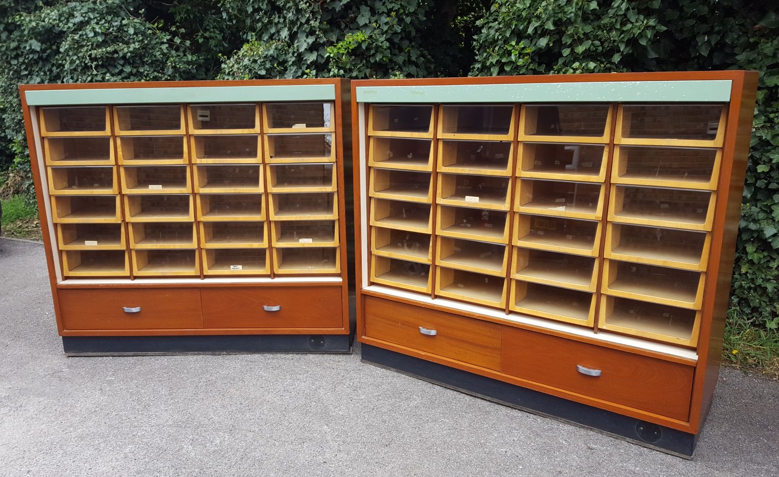 photo buy Matching Pair Of Mahogany Haberdashery Cabinets Harris & Sheldon Ltd Birmingham