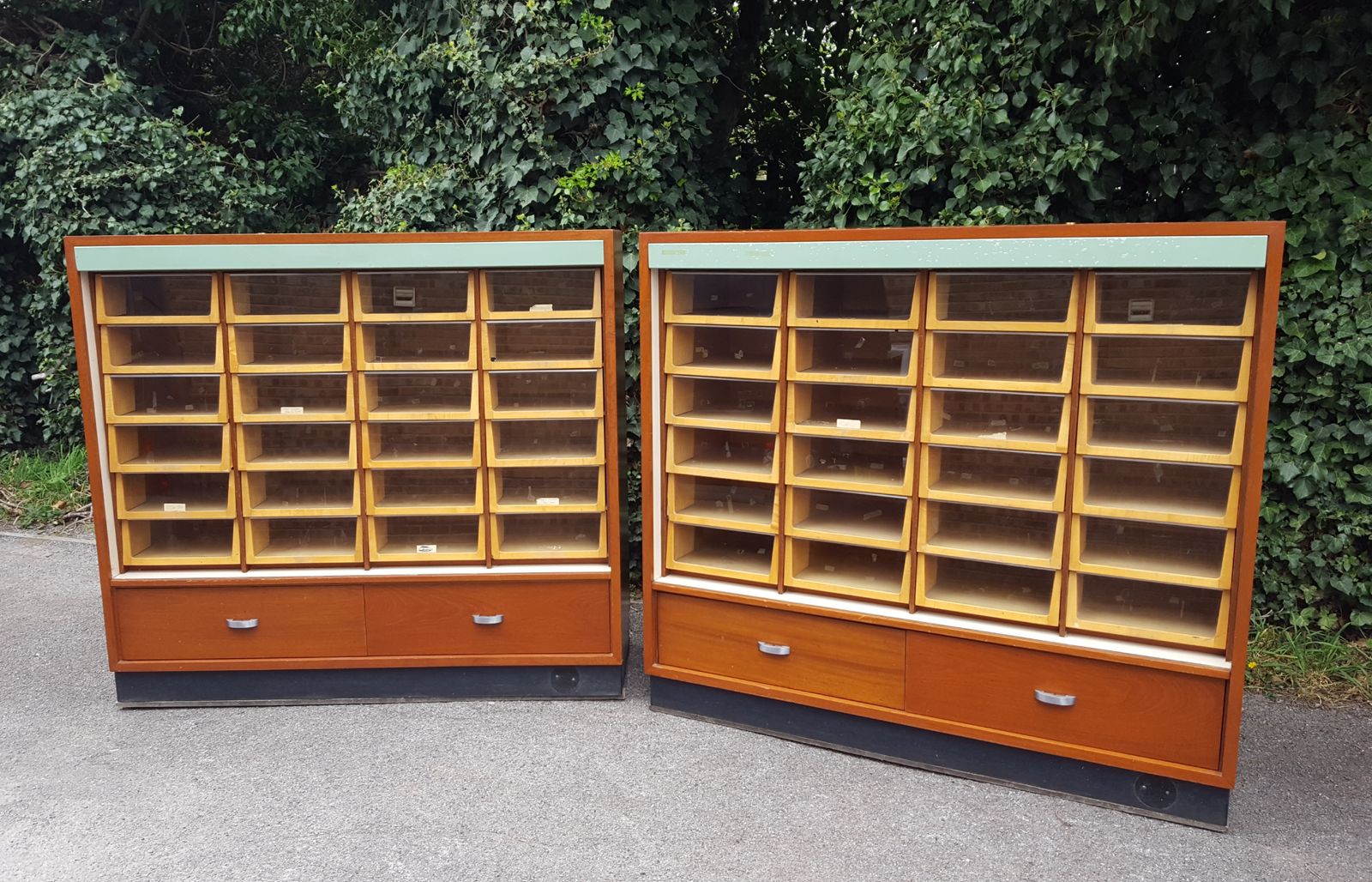 photo vintage Matching Pair Of Mahogany Haberdashery Cabinets Harris & Sheldon Ltd Birmingham