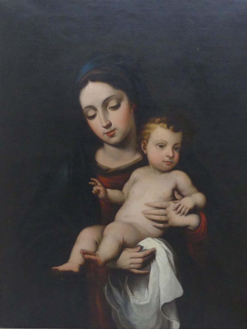 17th/18th Century Large Oil Painting On Canvas Madonna With Child Old Master