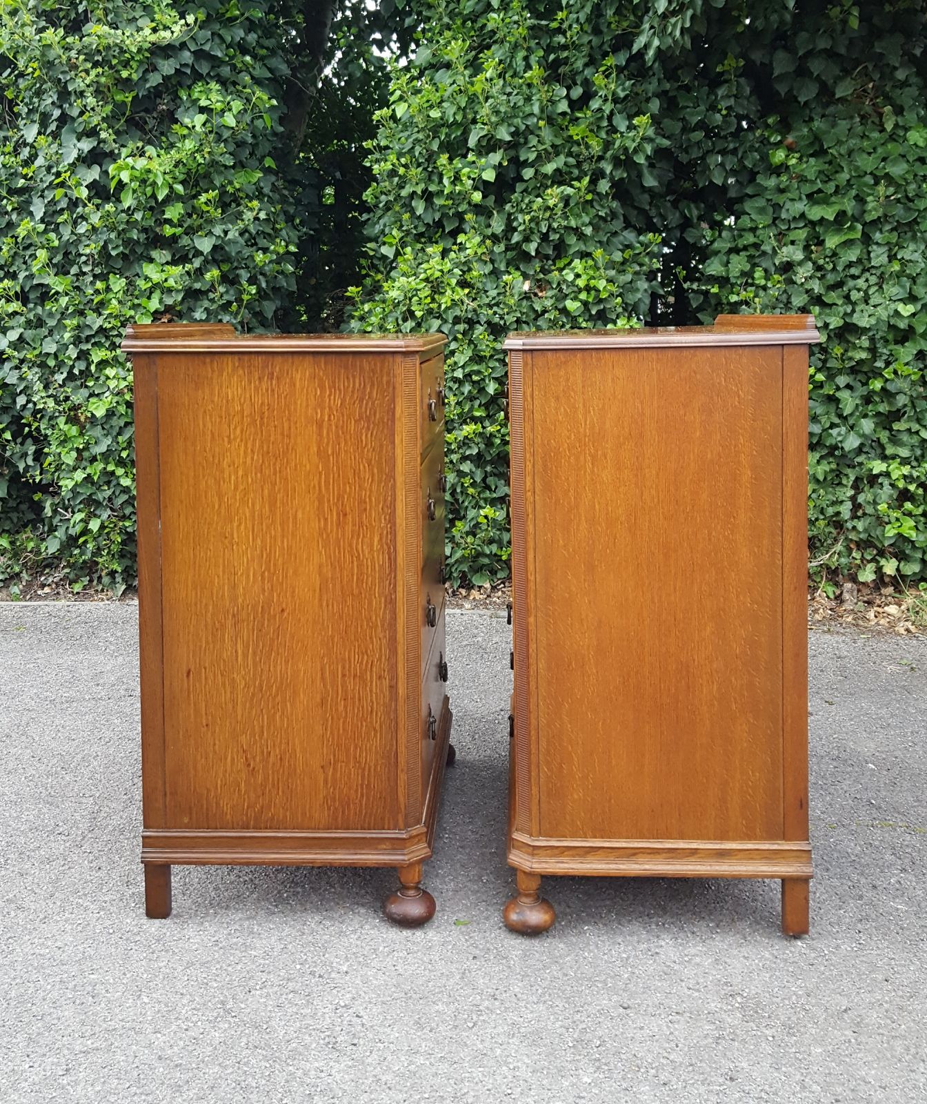 Pair Five Drawer Superb Golden Oak Chest Of Drawers photo 895.0