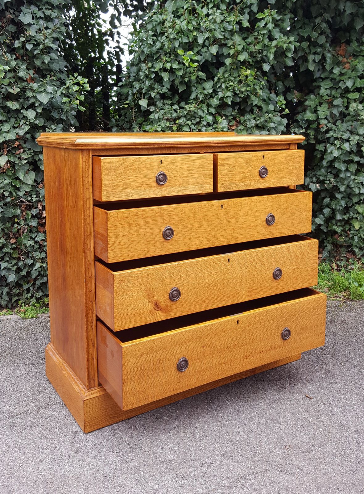 Superb Antique Large Golden Oak Chest Of Five Drawers photo Furniture