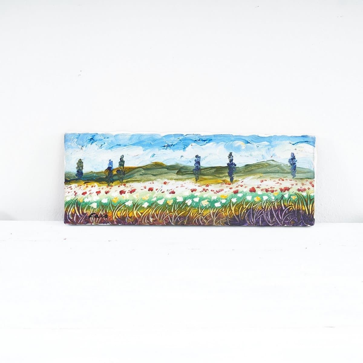 Oil On Vintage Canvas, Field Of Flowers