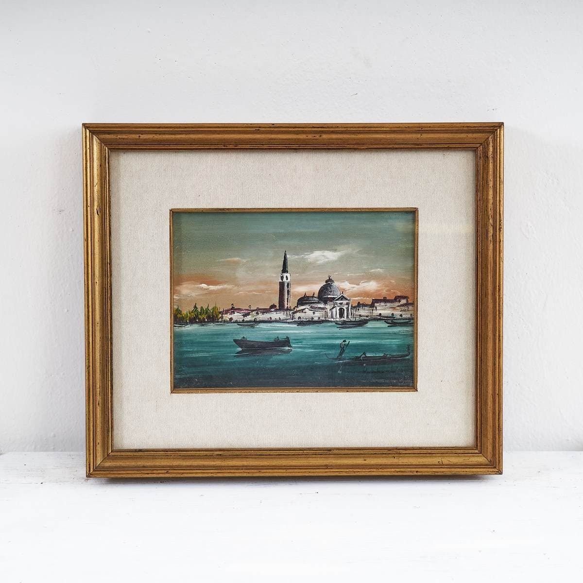 Oil On Canvas Of An Enchanting Venice, Picture With Golden Frame