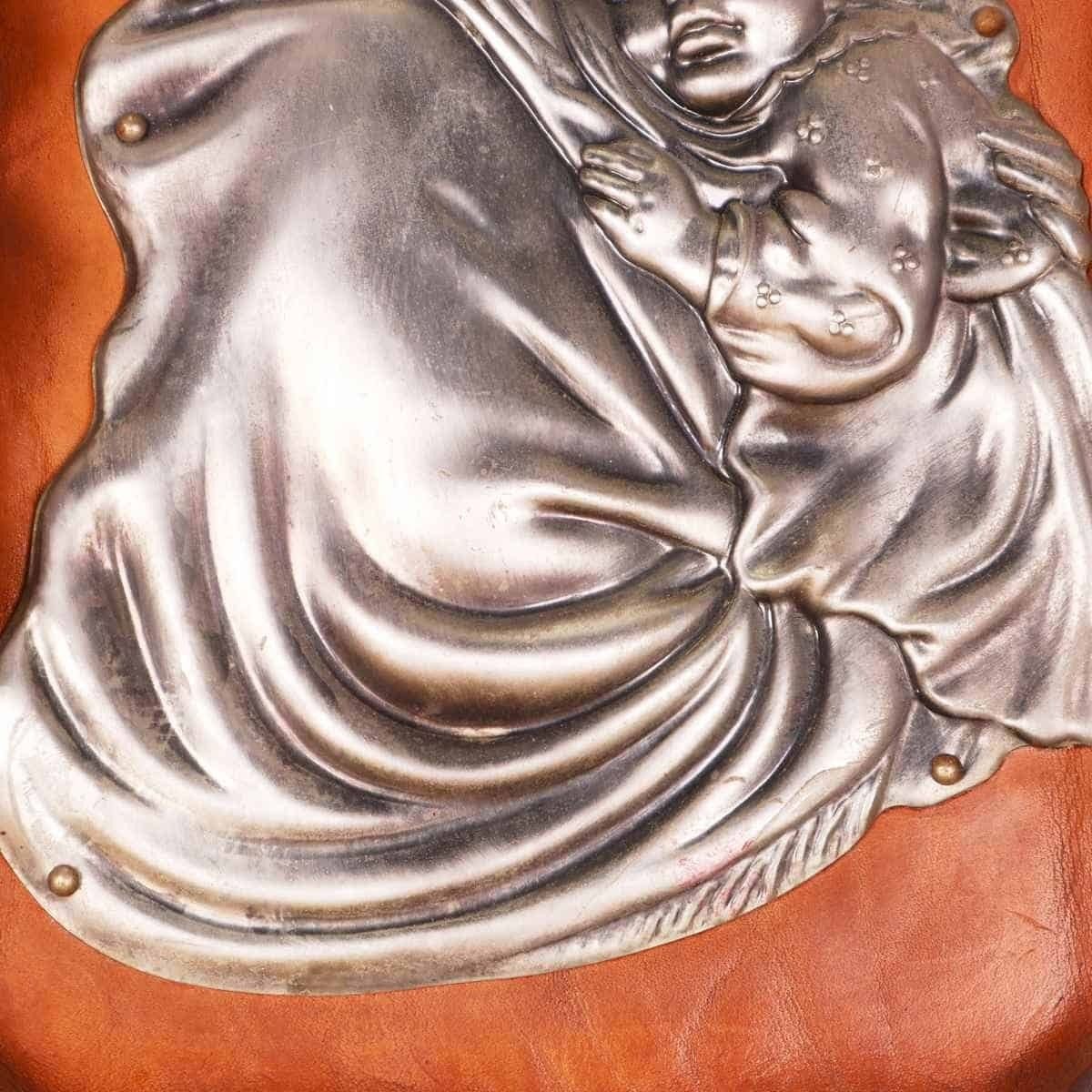 Madonna Icon In Metal And Natural Leather photo for sale