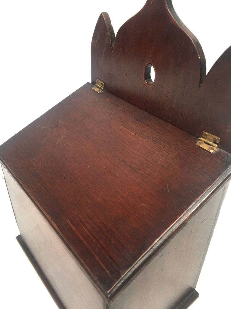 Antique Gothic Revival Wooden Salt / Candle Box / C.1900 Wall Hanging / Tabletop photo furniture