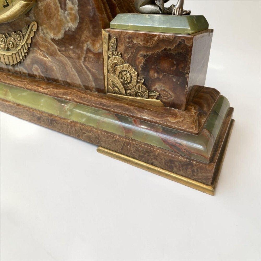 photo for sale Art Deco French Clock With Its Pair Of Matching Garnitures