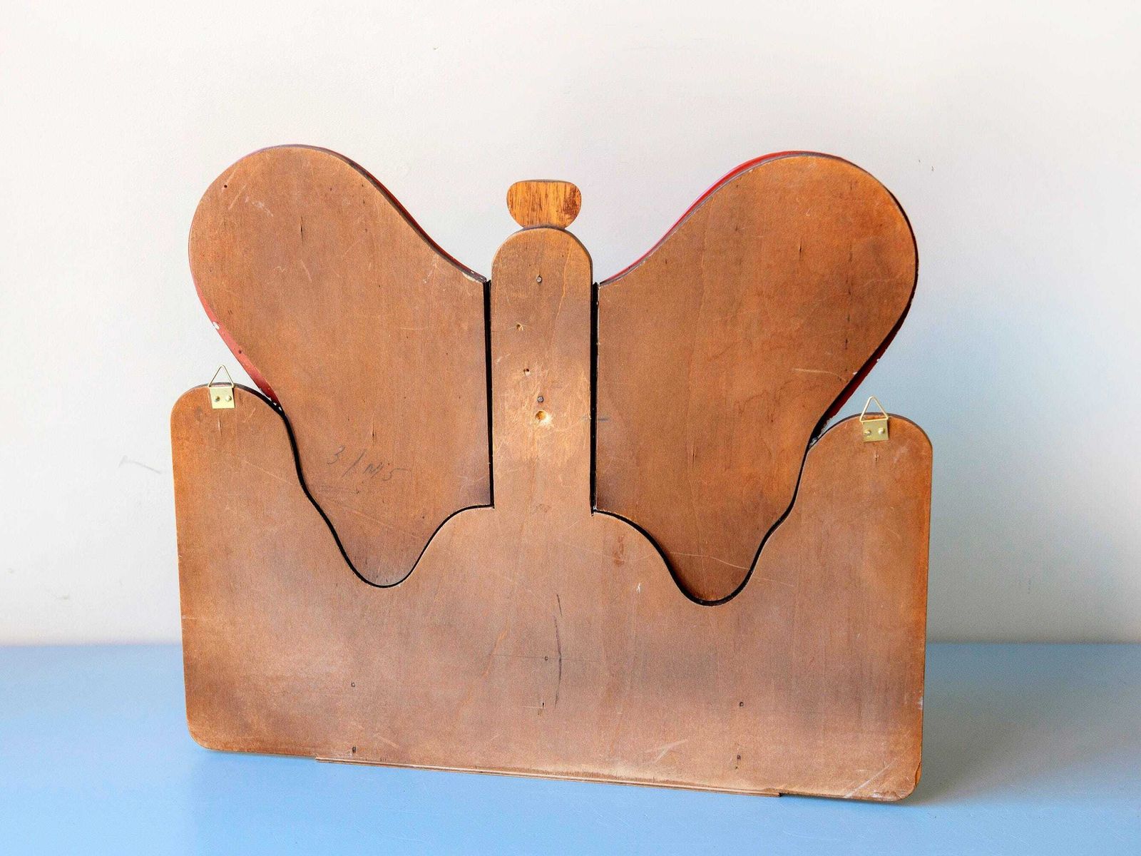 photo vintage Vintage Butterfly Mirror Cabinet   Vanity Wall Cabinet   Carved Wood Shelf   Art Deco Storage Unit