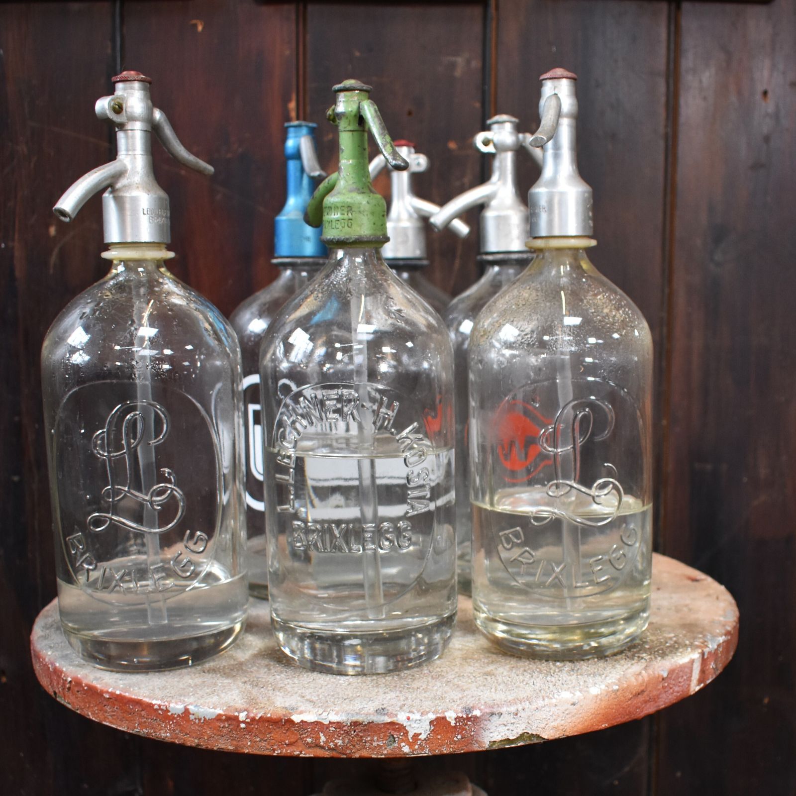 Antique 1927  1971 Ledermaier Brixlegg Six Soda Syphon Original Crate Austrian photo vinterior