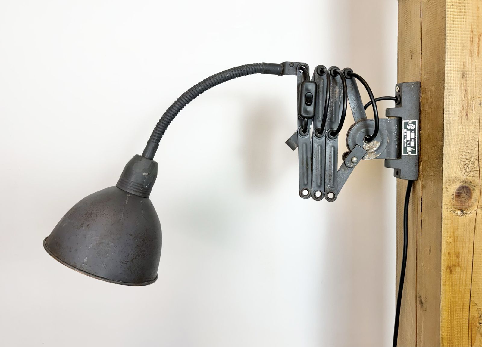 photo furniture Grey Industrial Gooseneck Scissor Wall Lamp From Elektroinstala, 1960s