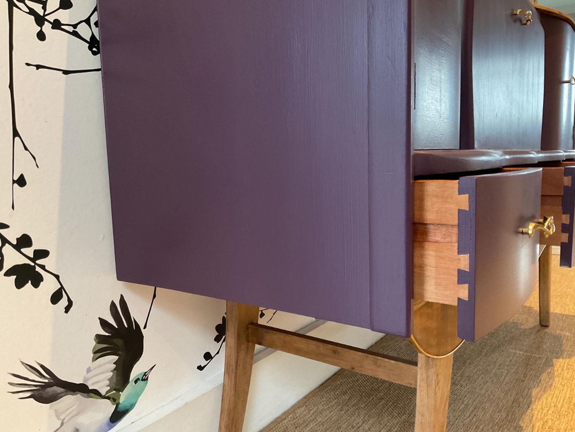 Vintage Mid Century Cocktail Cabinet / Plum & Natural Wood photo 425.0