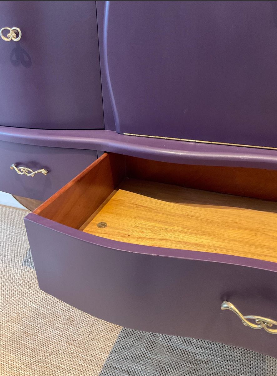 Vintage Mid Century Cocktail Cabinet / Plum & Natural Wood photo buy