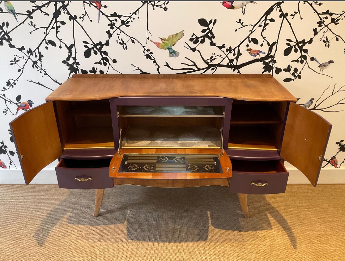 Vintage Mid Century Cocktail Cabinet / Plum & Natural Wood photo vintage