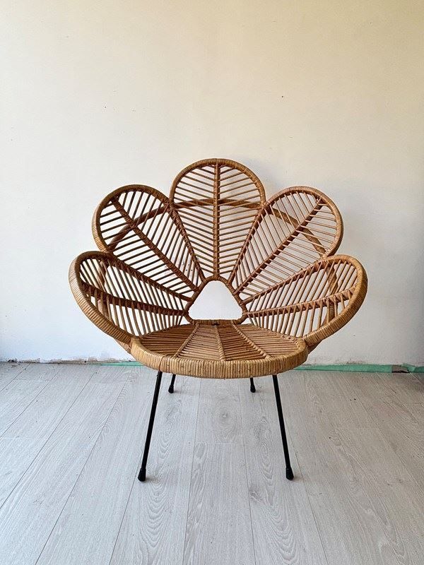 Vintage French Rattan Flower Petal Chair 1950's