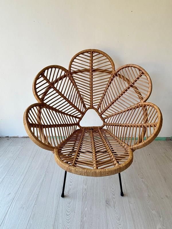 Vintage French Rattan Flower Petal Chair 1950's photo for sale