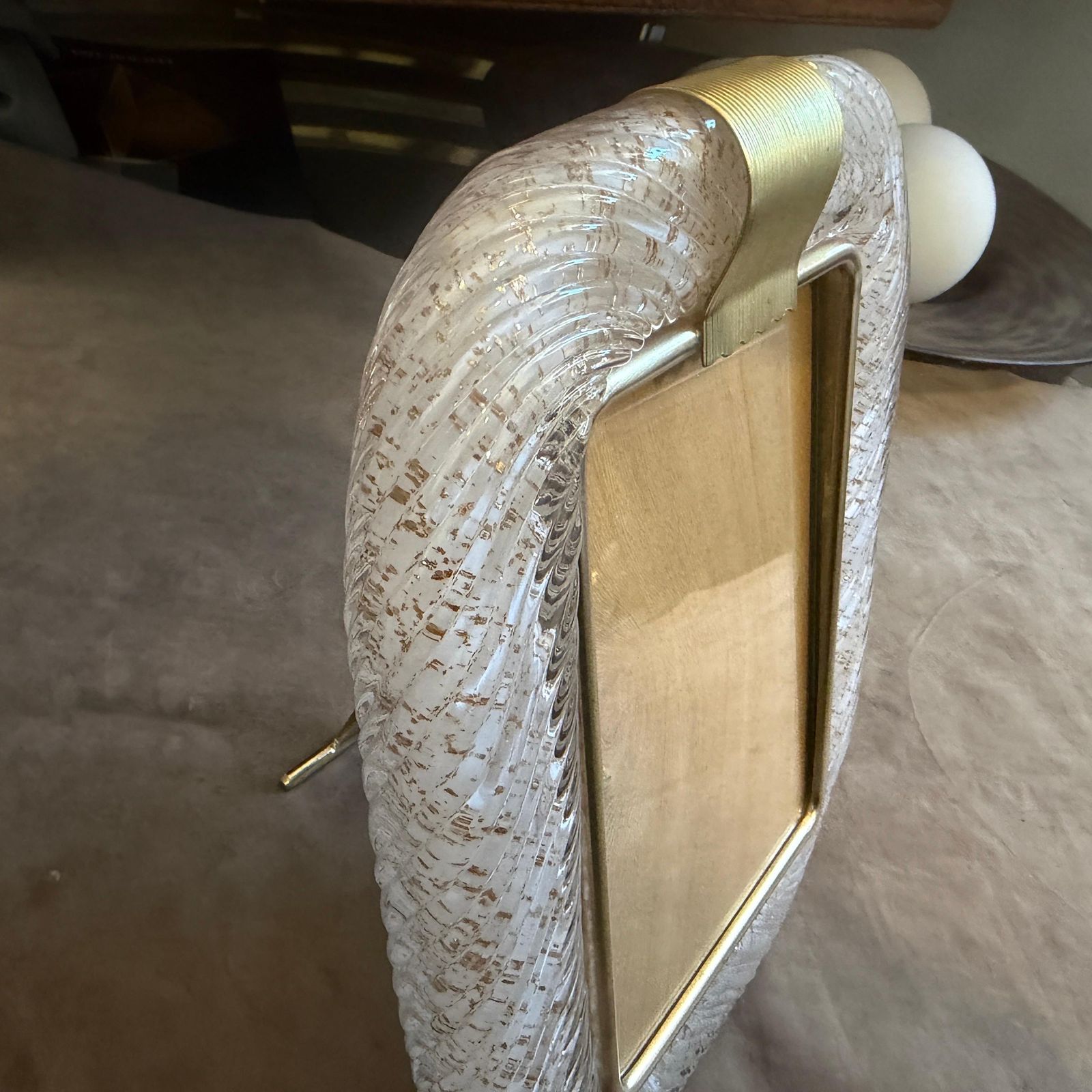 photo furniture 1990s Barovier Style Art Deco White And Gold Murano Glass Picture Frame