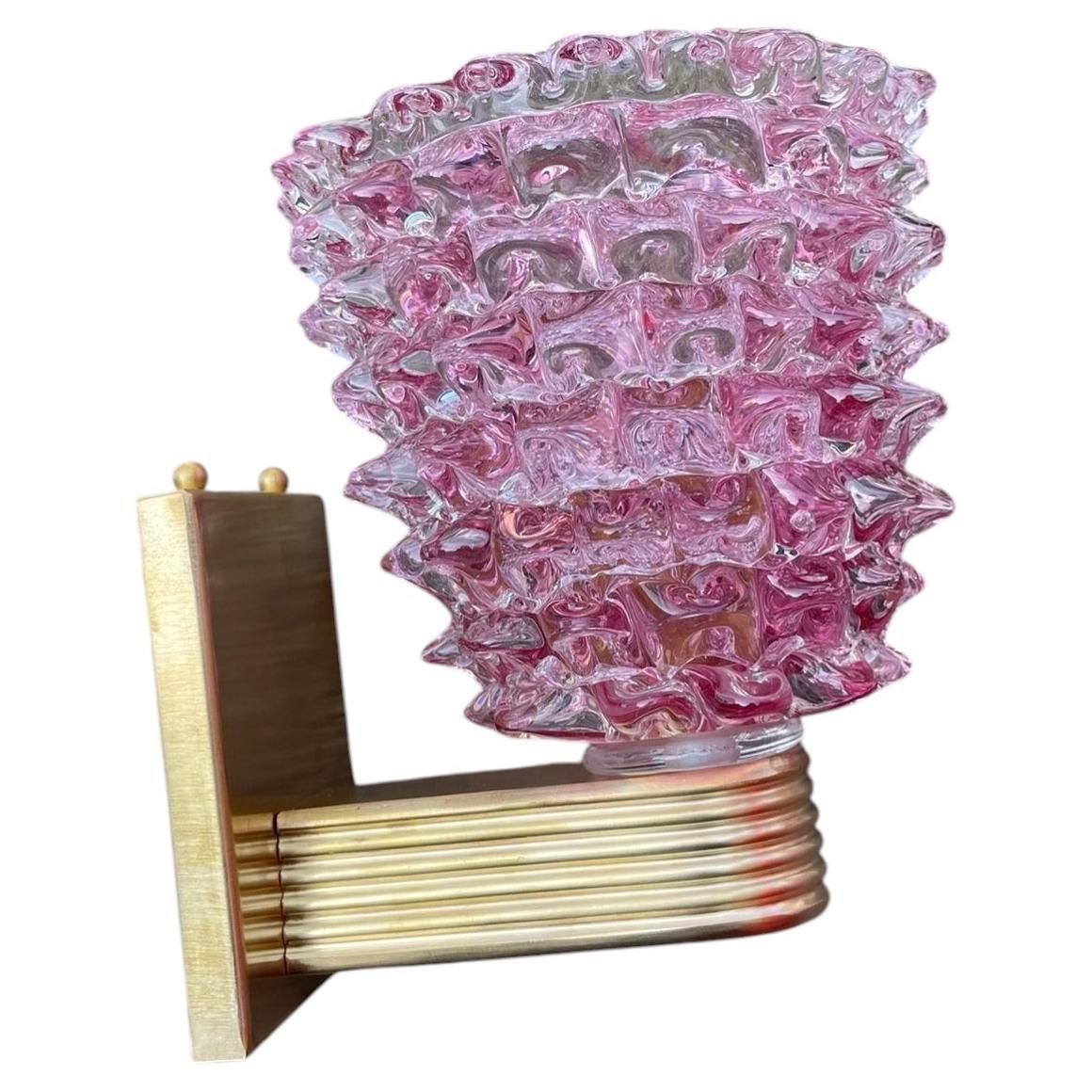 Two 1990s Barovier Style Art Deco Rostrato Pink Murano Glass Wall Sconces photo furniture