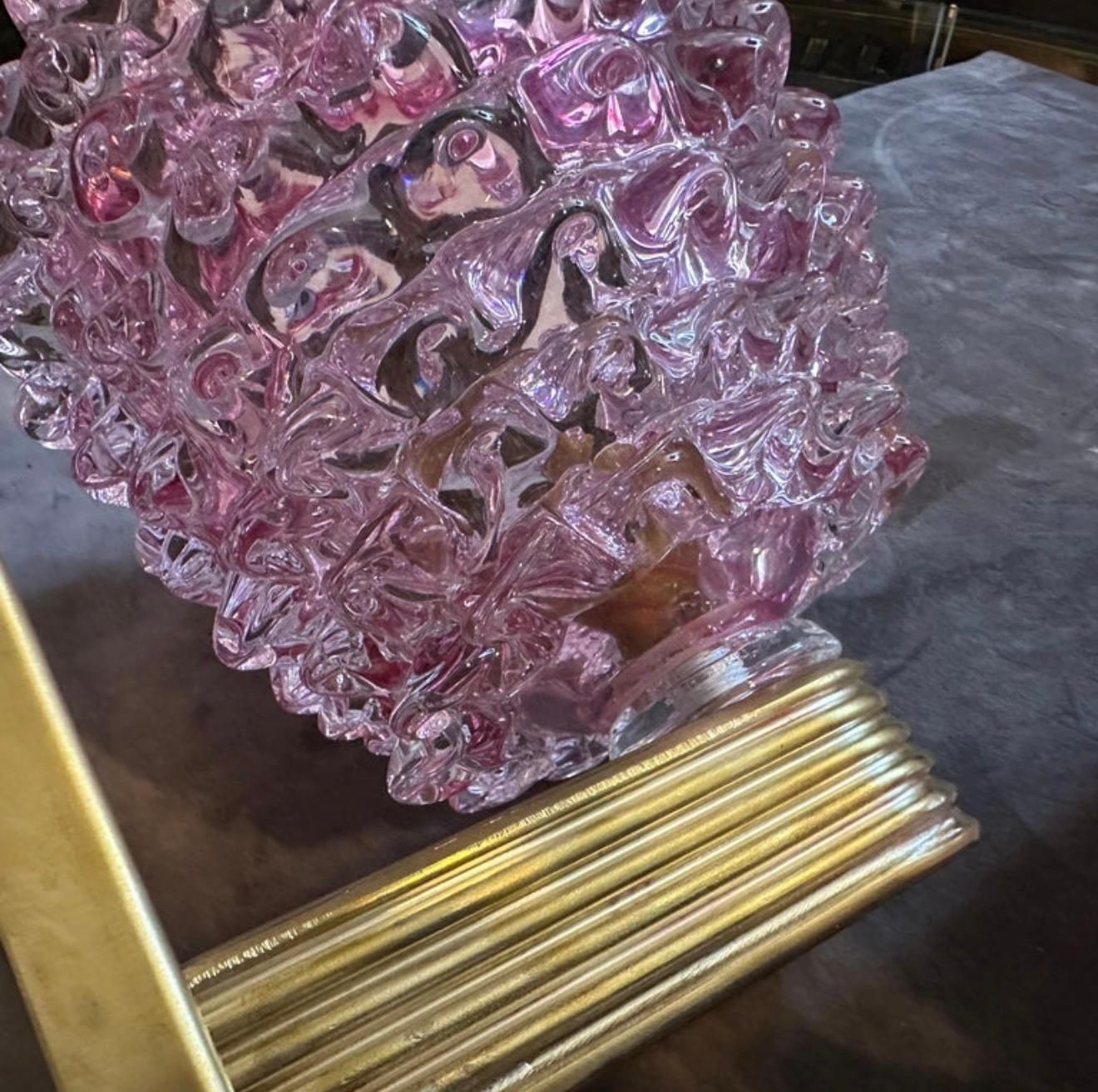 Two 1990s Barovier Style Art Deco Rostrato Pink Murano Glass Wall Sconces photo buy