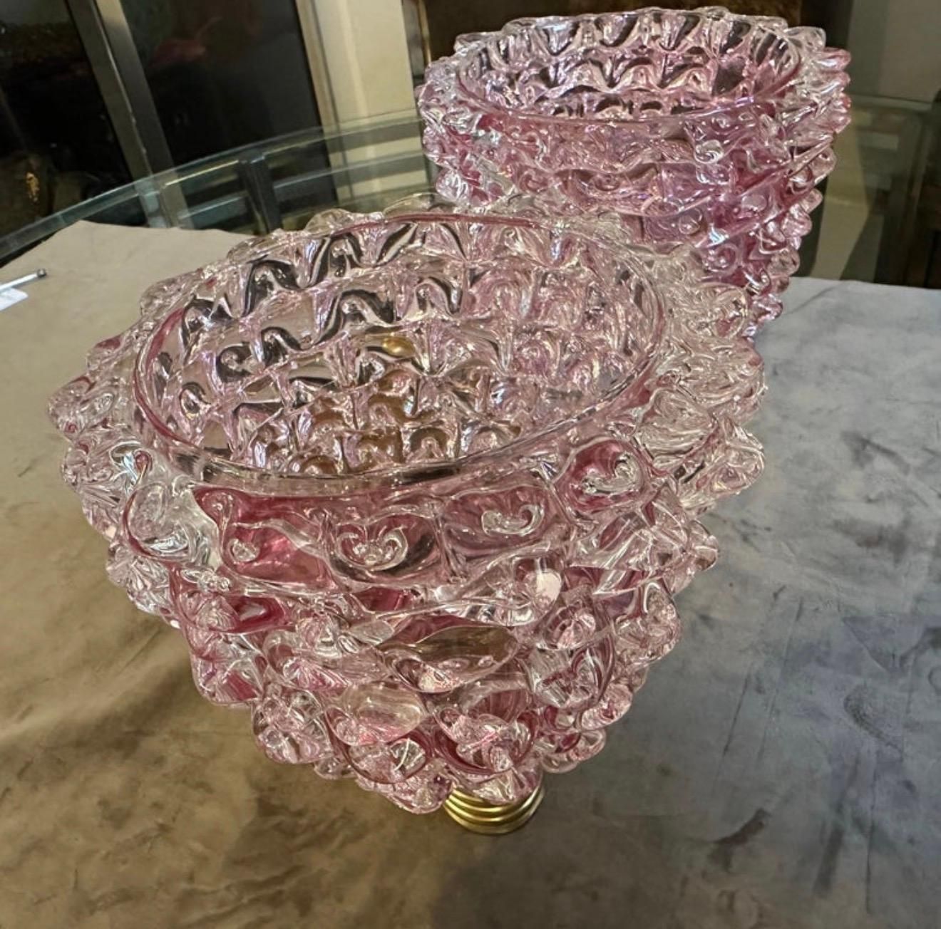 photo furniture Two 1990s Barovier Style Art Deco Rostrato Pink Murano Glass Wall Sconces