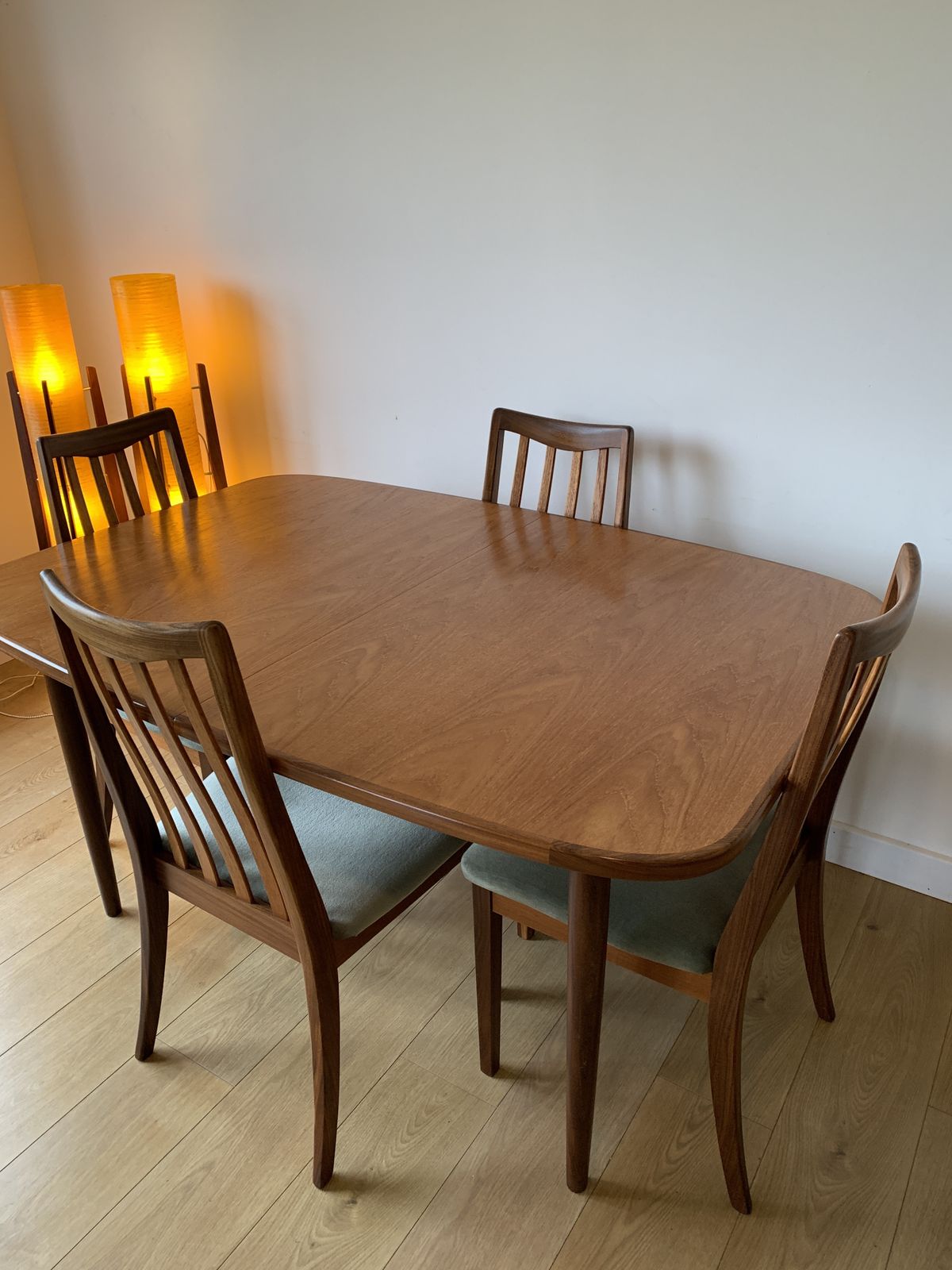 Restored G Plan Fresco Extending Table & 6 G Plan Lesley Dandy Designed Dining Chairs photo Furniture